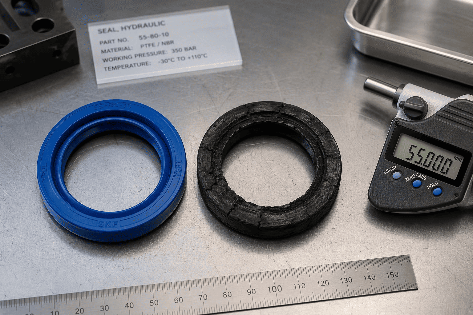 Technical comparison between new seal and charred hydraulic seal